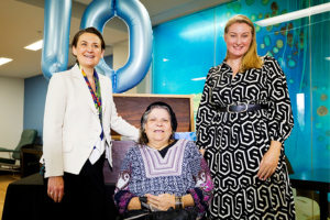 Minister for Health Amber-Jade Sanderson standing with one of the first SRS patients, Lucia Cox.