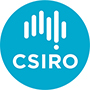 Logo is the word CSIRO in white font in a blue circle. Also inside the logo is an outline of Australia